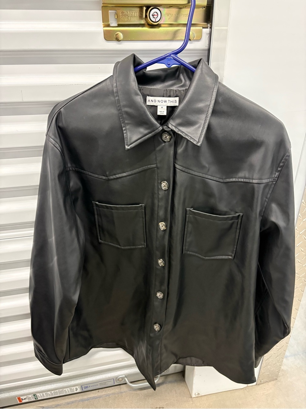AND NOW THIS Macy’s Black Pleather Button-Up Shirt Jacket